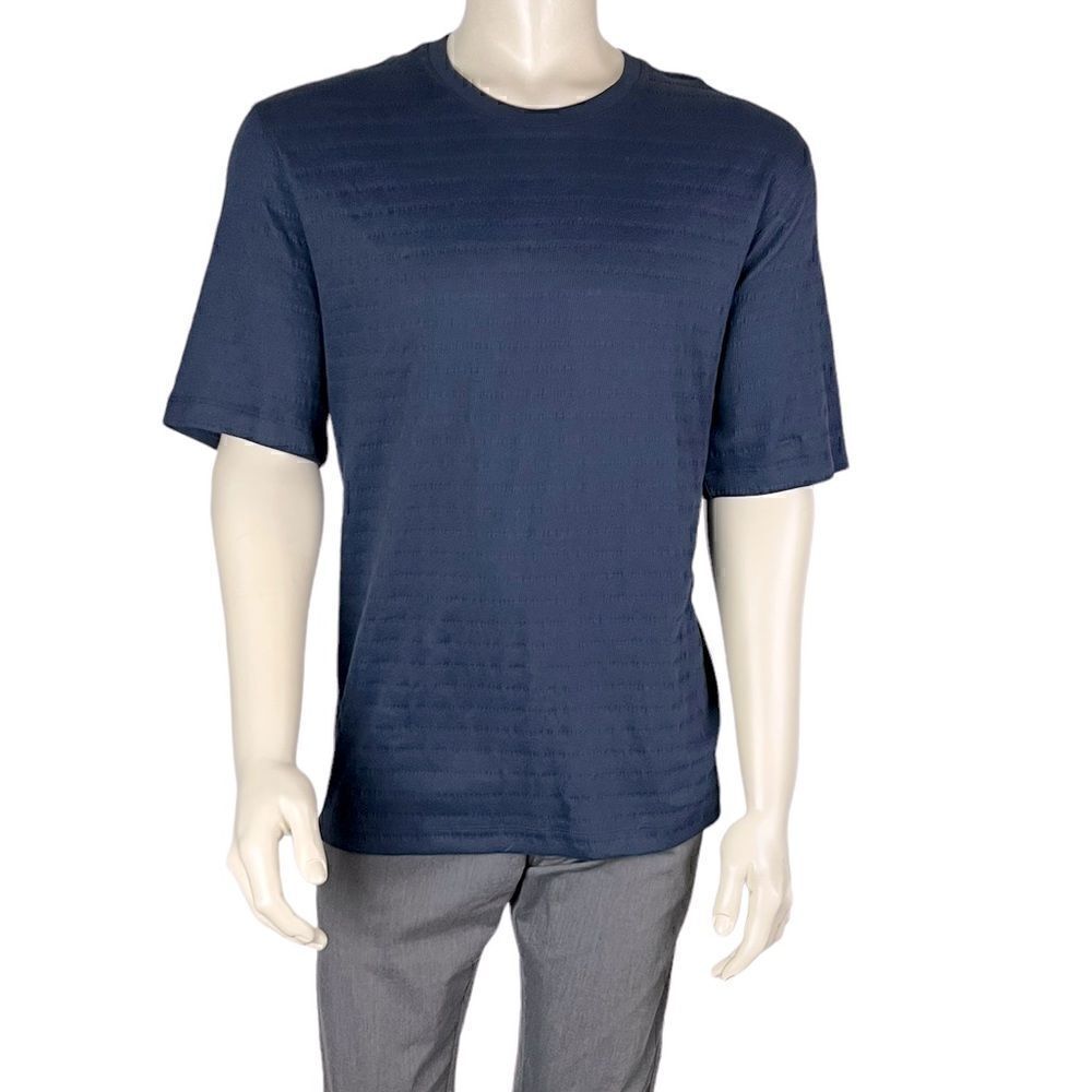 NWT Ted Baker Navy Textured Horizontal Striped S/S T-Shirt Sz 7 (US 3XL)